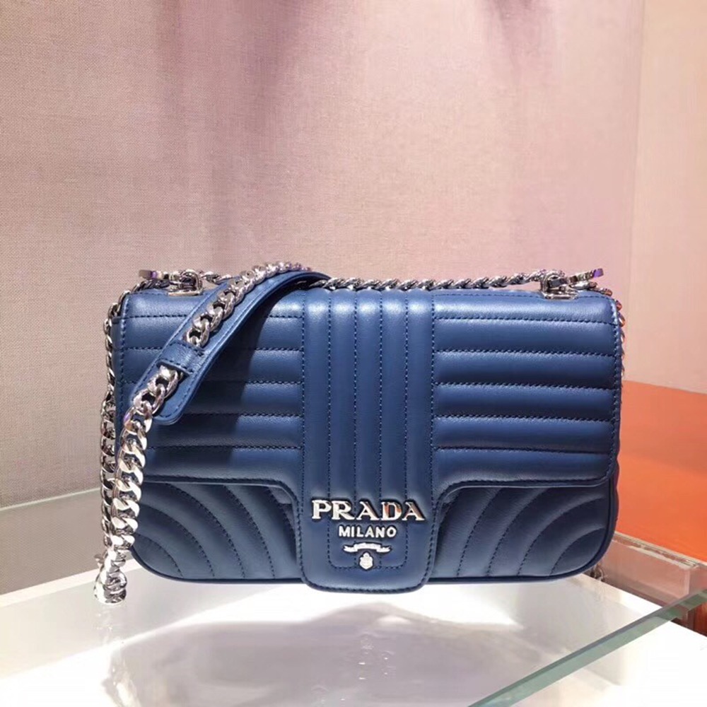 Prada Diagramme Flap Bag In Blue Calfskin TDBS28183