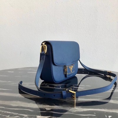 Prada Embleme Bag In Blue Saffiano Leather TDBS28308