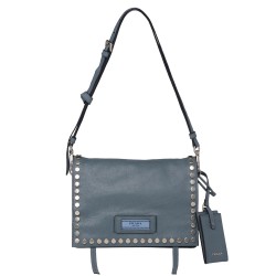 Prada Etiquette Bag In Blue Calfskin With Metal Stud Trim TDBS28193