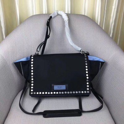 Prada Etiquette Bag In Nylon With Metal Stud Trim TDBS28194