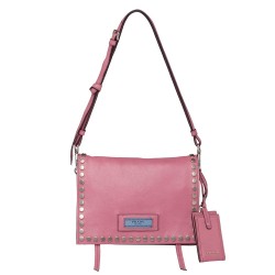 Prada Etiquette Bag In Pink Calfskin With Metal Stud Trim TDBS28195