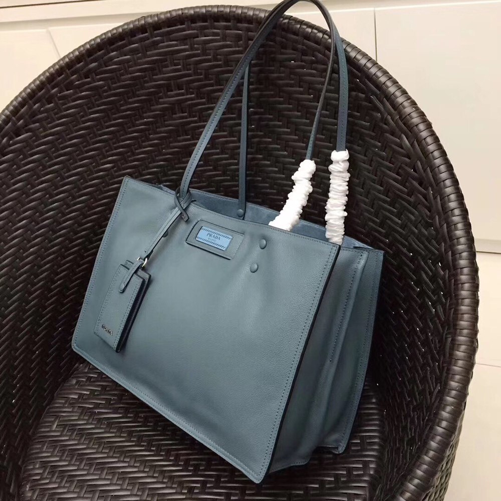 Prada Etiquette Tote Bag In Blue Calf Leather TDBS28414