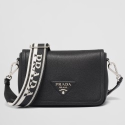 Prada Flap Shoulder Bag in Black Grained Leather TDBS28139