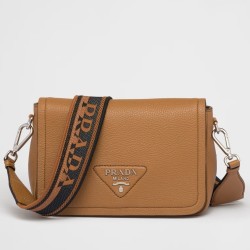 Prada Flap Shoulder Bag in Brown Grained Leather TDBS28140