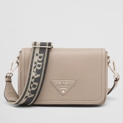 Prada Flap Shoulder Bag in Grey Grained Leather TDBS28142