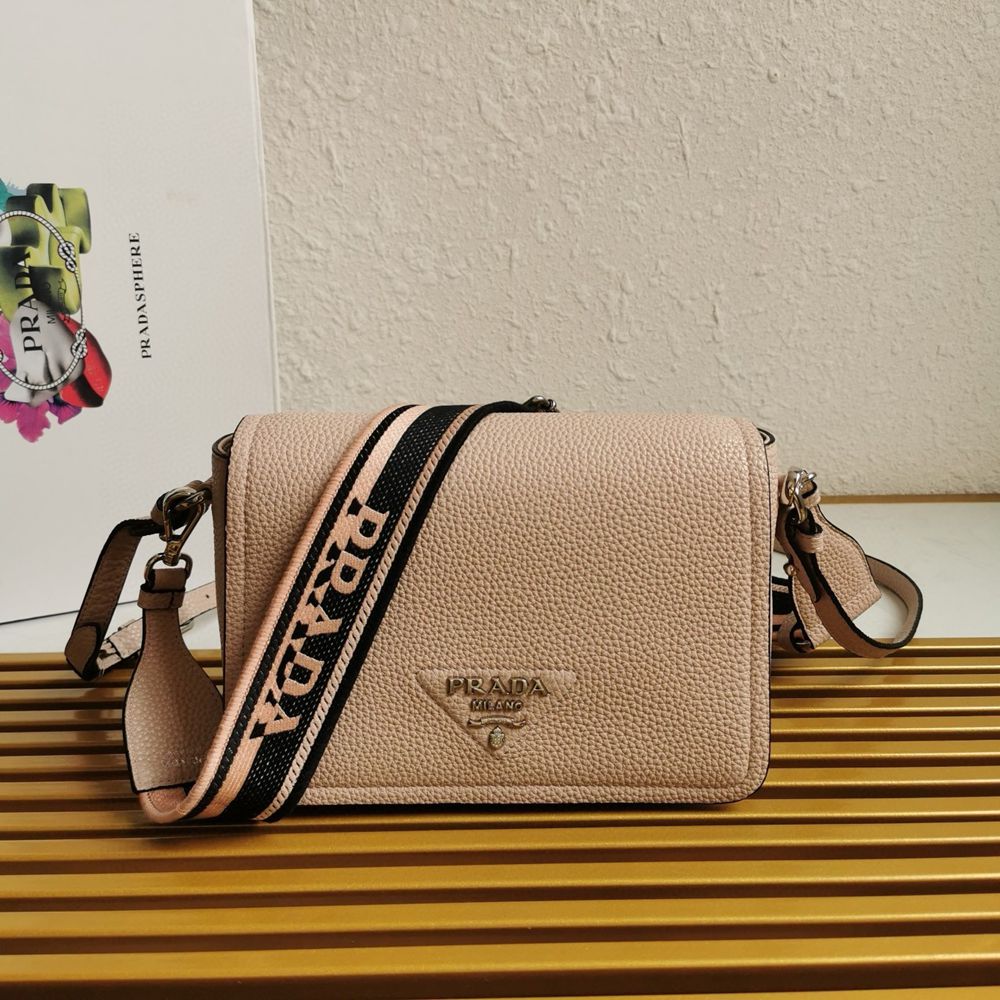 Prada Flap Shoulder Bag in Light Pink Grained Leather TDBS28143