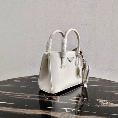 Prada Galleria Micro Bag In White Saffiano Leather TDBS28200