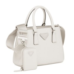 Prada Galleria Micro Bag In White Saffiano Leather TDBS28200