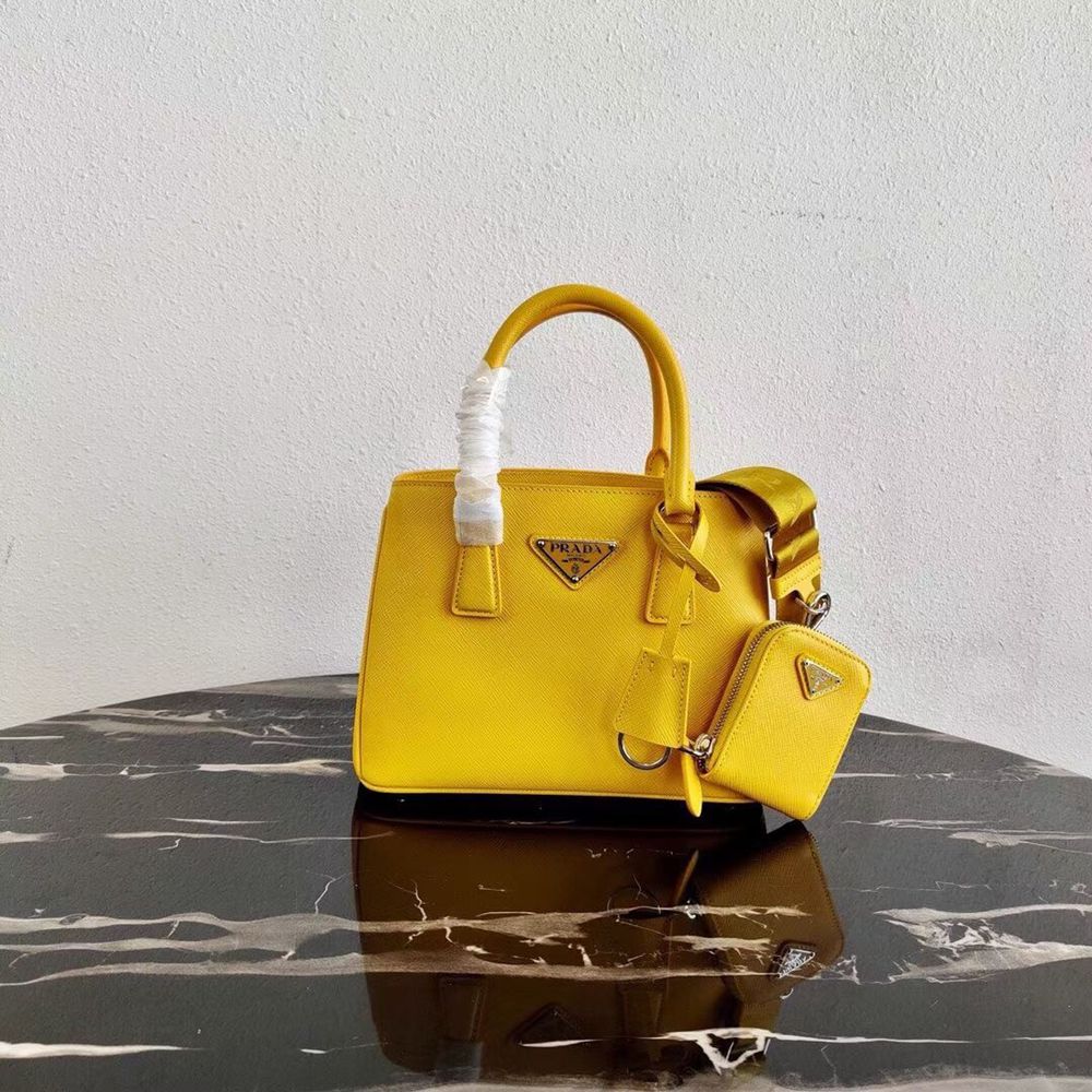 Prada Galleria Micro Bag In Yellow Saffiano Leather TDBS28201