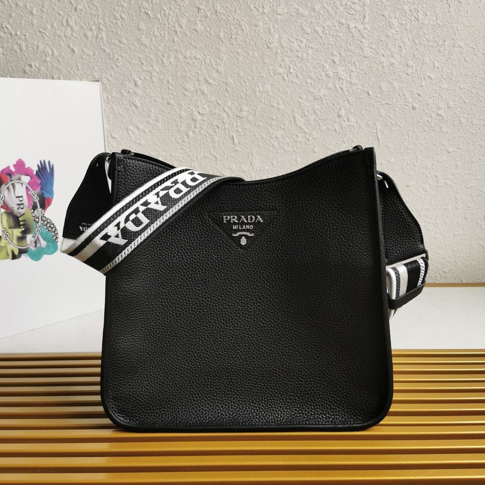 Prada Hobo Bag in Black Grained Leather TDBS28231