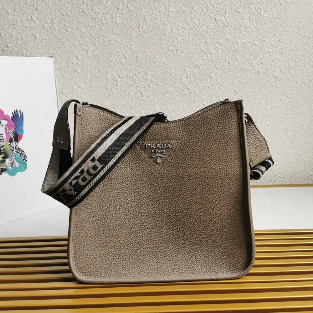 Prada Hobo Bag in Grey Grained Leather TDBS28232