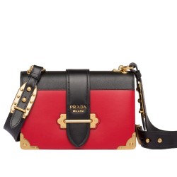 Prada Large Cahier Bag In Red/Black Leather TDBS28095