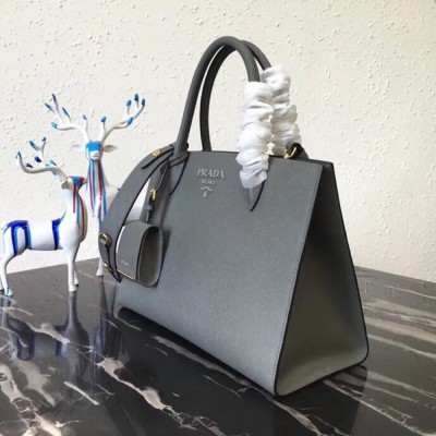 Prada Large Monochrome Bag In Grey Saffiano Leather TDBS28314