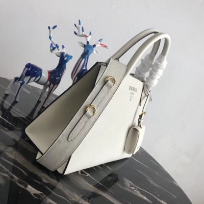 Prada Large Monochrome Bag In White Saffiano Leather TDBS28317