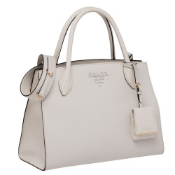 Prada Large Monochrome Bag In White Saffiano Leather TDBS28317