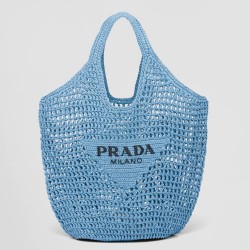 Prada Large Tote Bag In Blue Woven Raffia TDBS28425