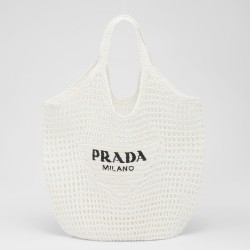 Prada Large Tote Bag In White Woven Raffia TDBS28429