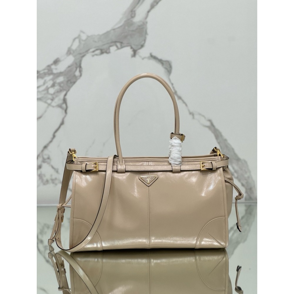 Prada Large Tote Bag in Beige Soft Leather TDBS28419