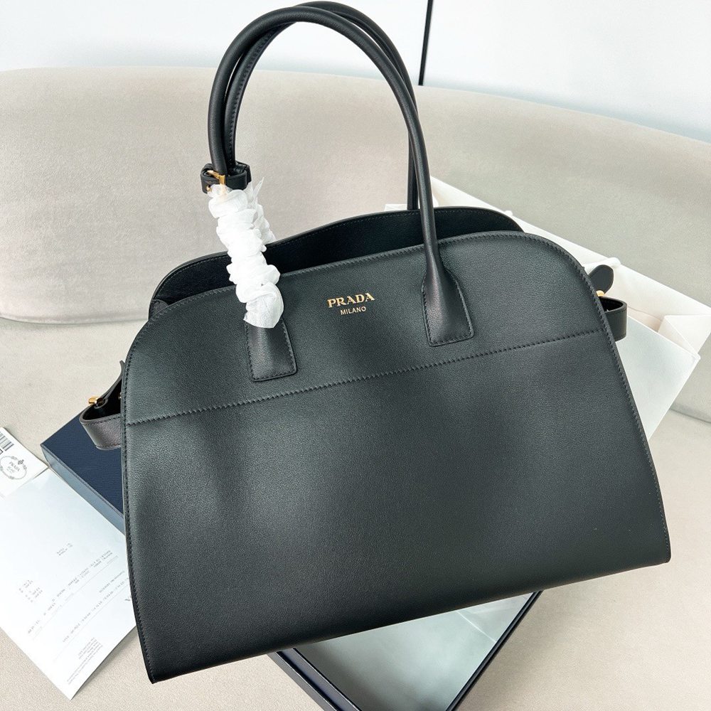 Prada Large Tote Bag in Black Leather with Buckles TDBS28421