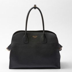 Prada Large Tote Bag in Black Leather with Buckles TDBS28421