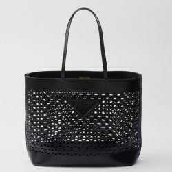 Prada Large Tote Bag in Black Perforated Leather  TDBS28422