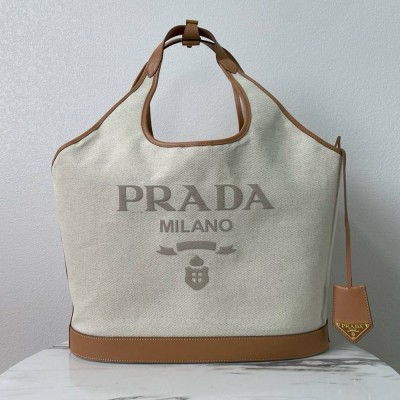 Prada Large Tote Bag in Linen Blend and Leather TDBS28427