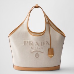 Prada Large Tote Bag in Linen Blend and Leather TDBS28427