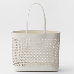 Prada Large Tote Bag in White Perforated Leather TDBS28428