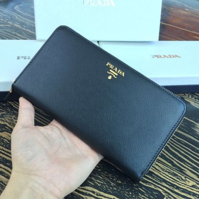 Prada Large Zipped Wallet In Black Saffiano Leather TDBS28481