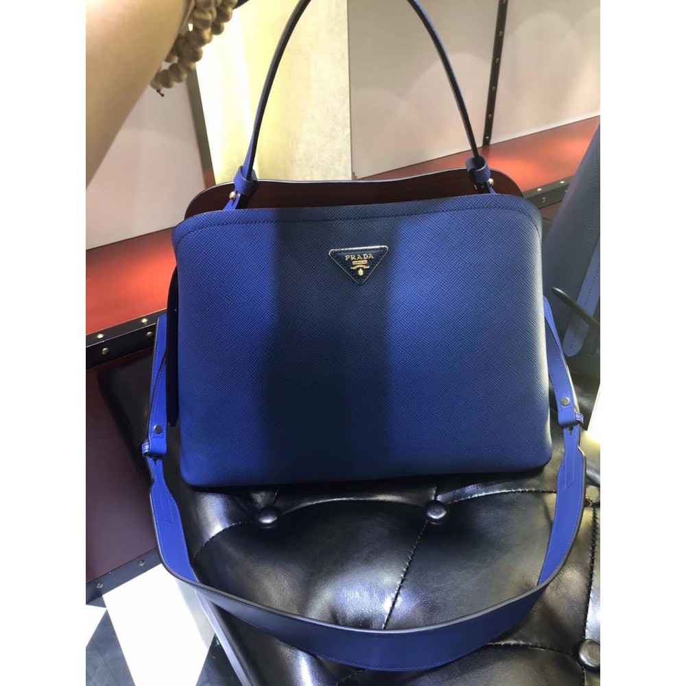 Prada Matinee Tote Bag In Blue Saffiano Leather TDBS28431