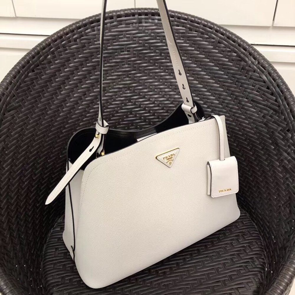 Prada Matinee Tote Bag In White Saffiano Leather TDBS28434