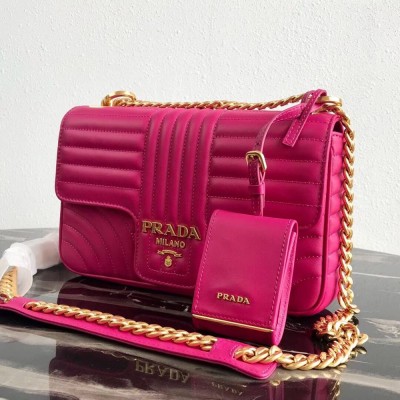 Prada Medium Diagramme Flap Bag In Rose Red Calfskin TDBS28189