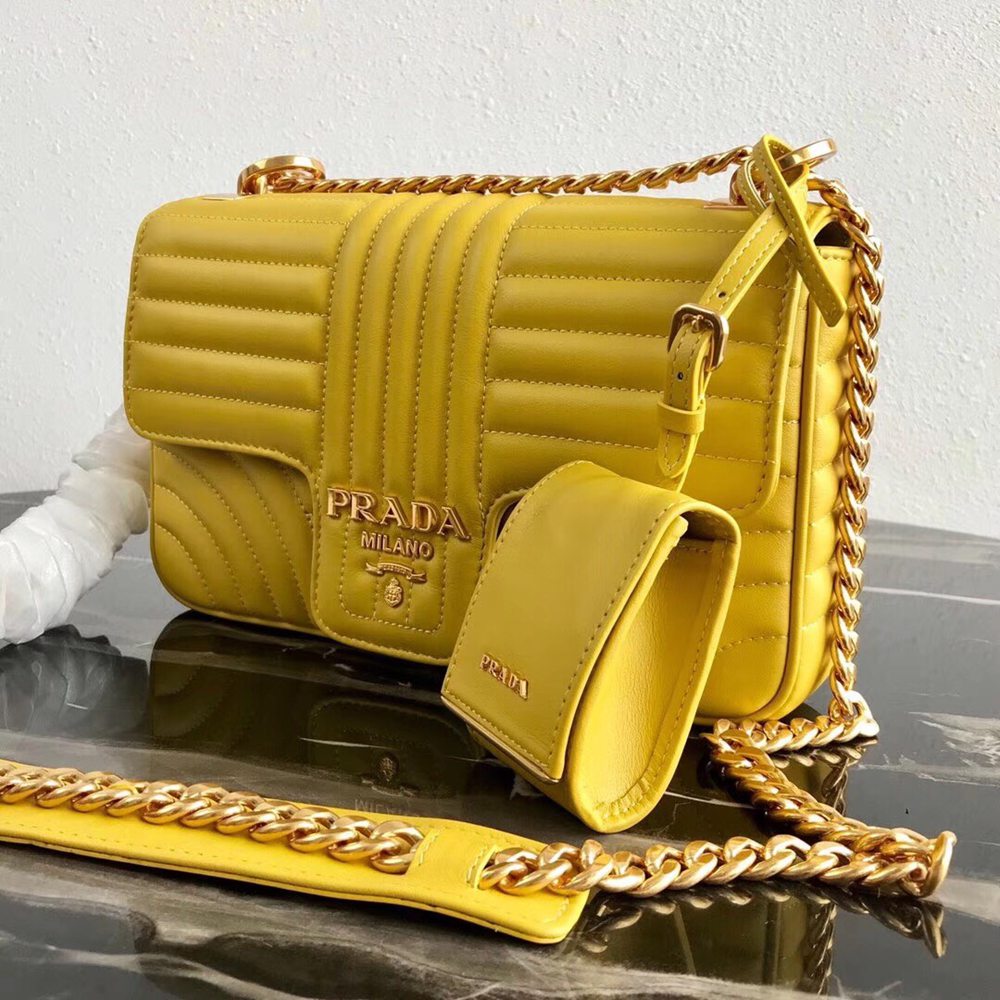 Prada Medium Diagramme Flap Bag In Yellow Calfskin TDBS28191