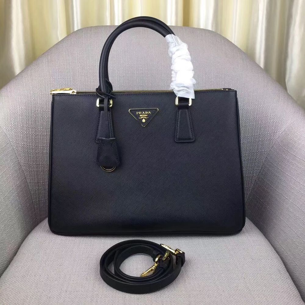 Prada Medium Galleria Bag In Black Saffiano Leather TDBS28204