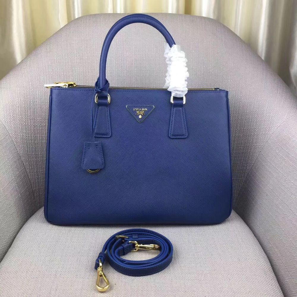 Prada Medium Galleria Bag In Blue Saffiano Leather TDBS28205