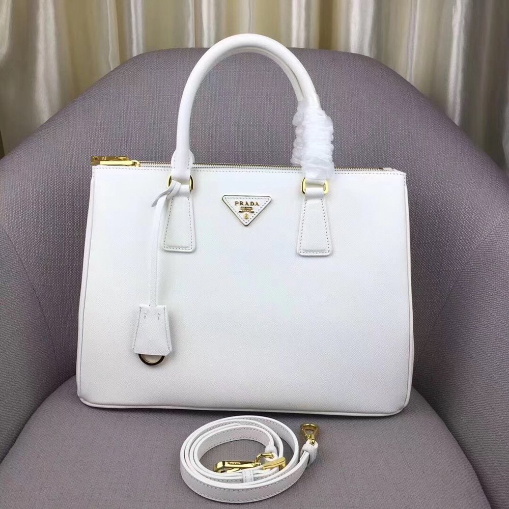 Prada Medium Galleria Bag In White Saffiano Leather TDBS28209