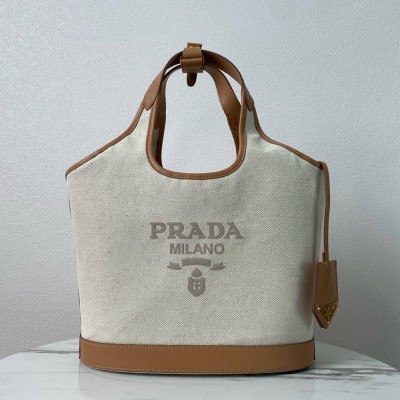 Prada Medium Tote Bag in Linen Blend and Leather TDBS28439