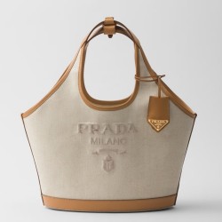 Prada Medium Tote Bag in Linen Blend and Leather TDBS28439