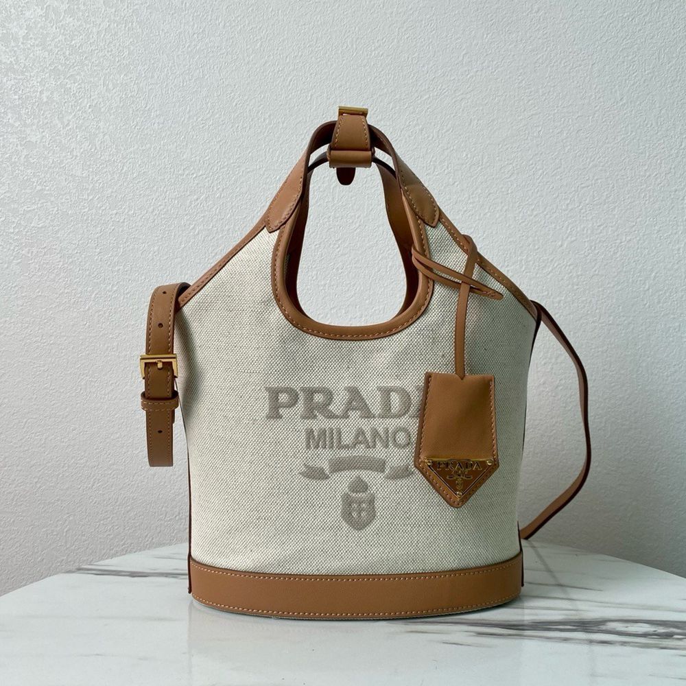 Prada Mini Buckle Bag in Linen Blend and Leather  TDBS28407