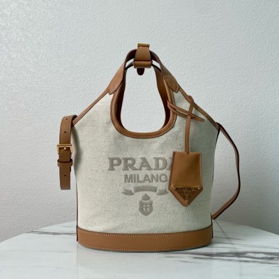 Prada Mini Buckle Bag in Linen Blend and Leather  TDBS28407