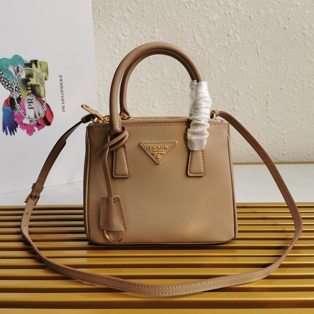 Prada Mini Galleria Bag In Beige Saffiano Leather TDBS28210