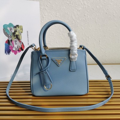 Prada Mini Galleria Bag In Light Blue Saffiano Leather TDBS28213