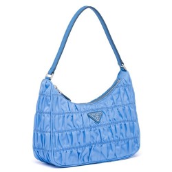 Prada Mini Hobo Bag In Blue Nylon and Leather TDBS28236