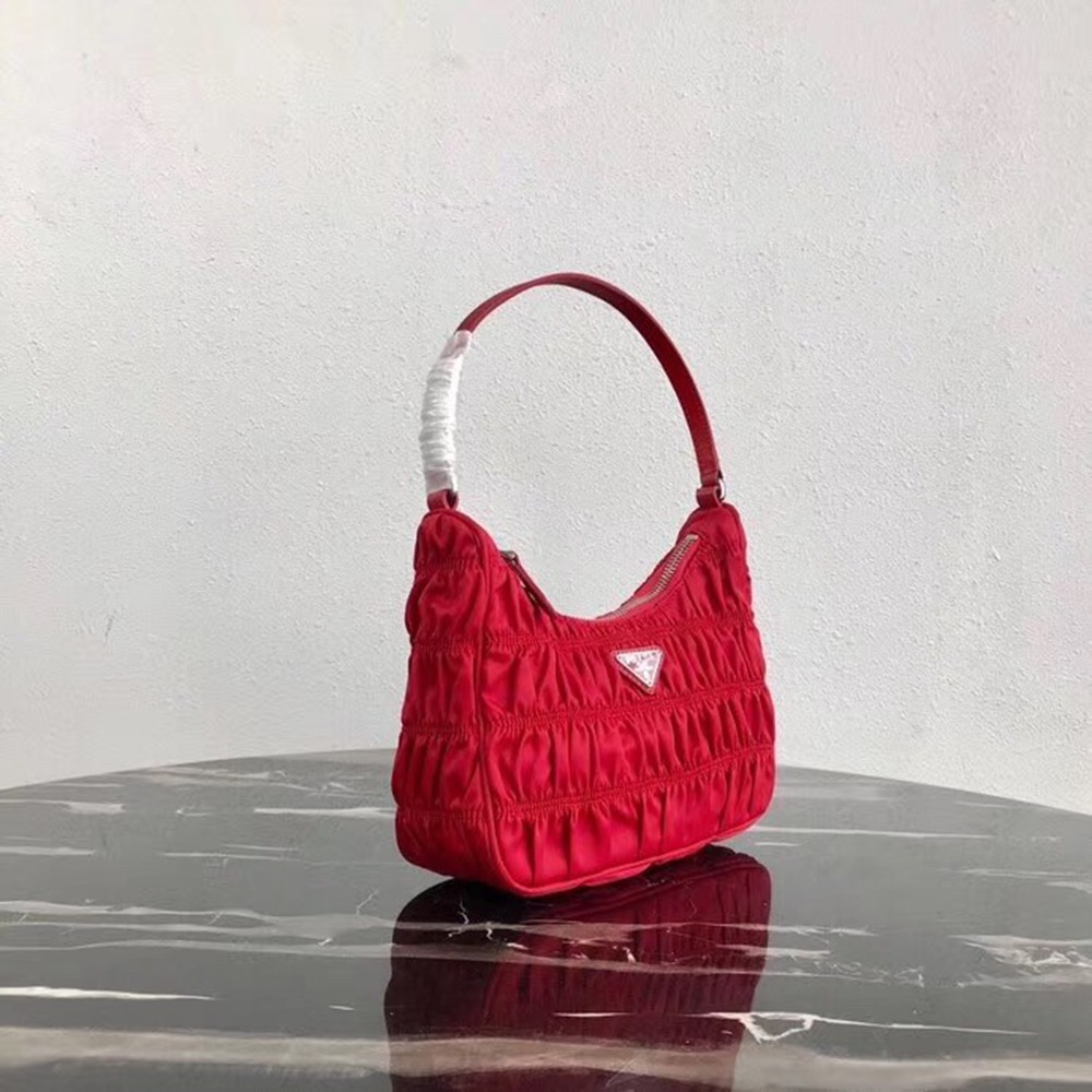 Prada Mini Hobo Bag In Red Nylon and Leather TDBS28237