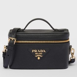 Prada Mini Vanity Bag in Black Grained Leather TDBS28471