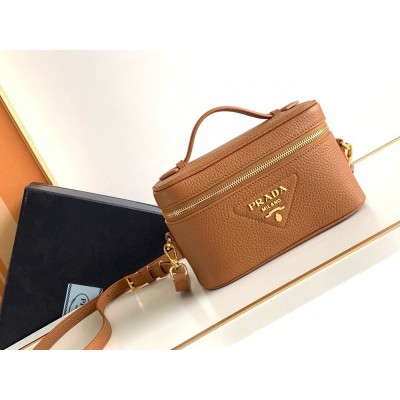 Prada Mini Vanity Bag in Brown Grained Leather TDBS28472