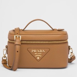 Prada Mini Vanity Bag in Brown Grained Leather TDBS28472