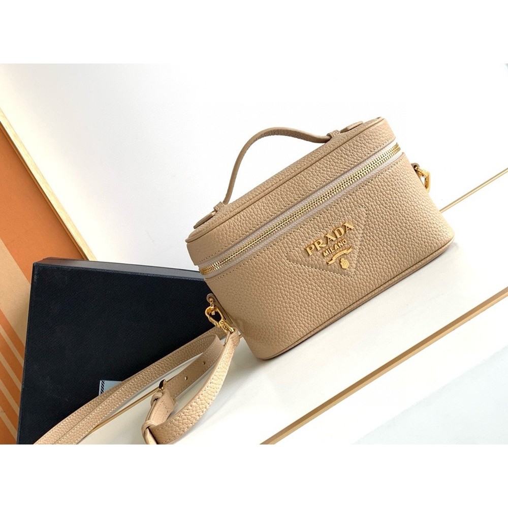 Prada Mini Vanity Bag in Sand Beige Grained Leather TDBS28474