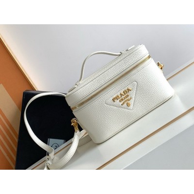 Prada Mini Vanity Bag in White Grained Leather TDBS28475