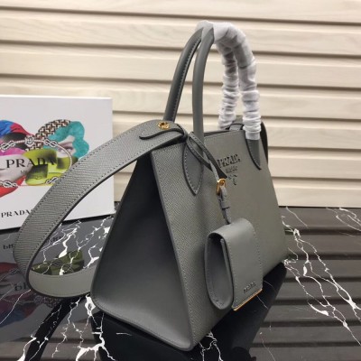 Prada Monochrome Bag In Grey Saffiano Leather TDBS28326